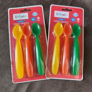 Kidgets Infant Spoons 9 Pack BPA Free Plastic Baby Spoons 4+ Months 2 Packs 18ct